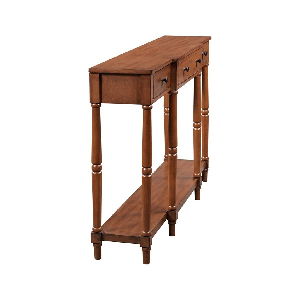 Antique Green Solid Wood Console Table with Storage Shelf and Drawer D553