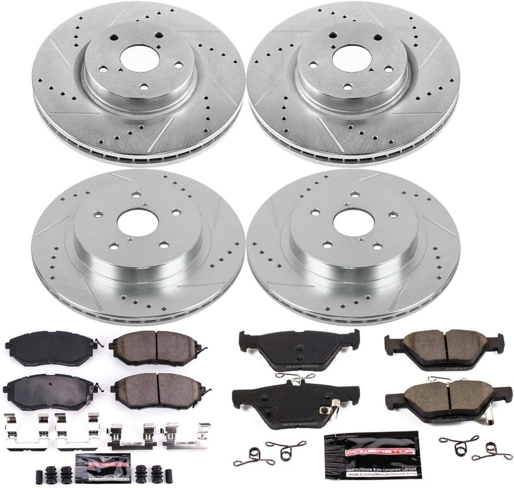 Front and Rear Carbon Fiber Brake Pads with Drilled & Slotted Brake Rotors Kit R248