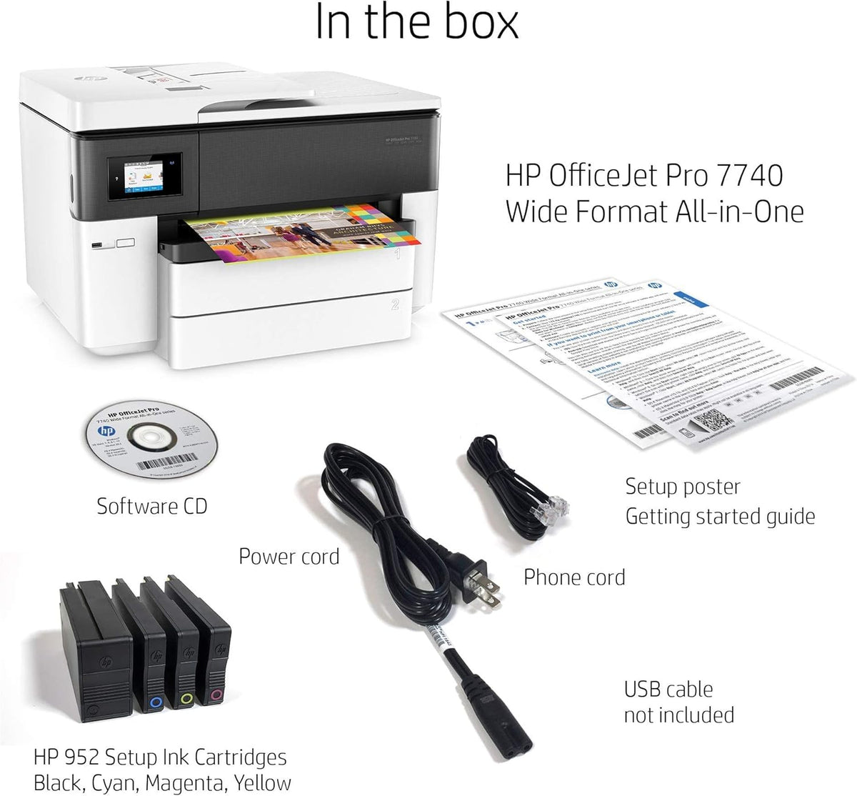 HP OfficeJet Pro 7740 Wide-Format Color Inkjet All-in-One Printer with JAWFOAL Printer Cable V47959