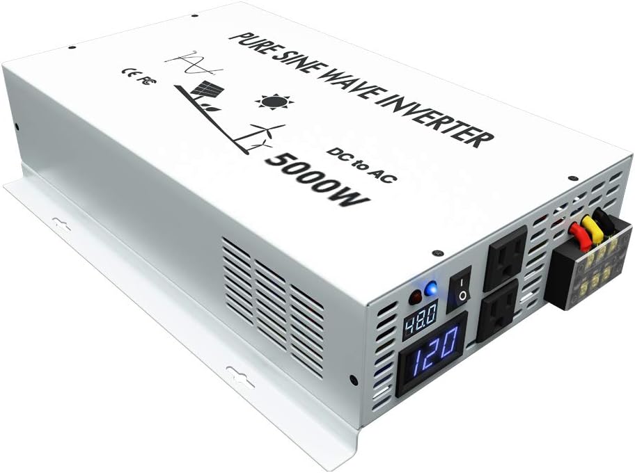 5000W Pure Sine Wave Power Inverter DC 48V to 110V 120V AC with Dual Outlets and Digital LED Display B5144