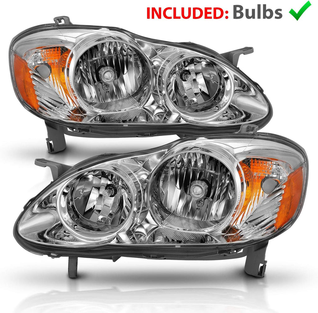 Chrome Replacement Headlights Assembly For 2003-2008 Toyota Corolla (Pair) E52503
