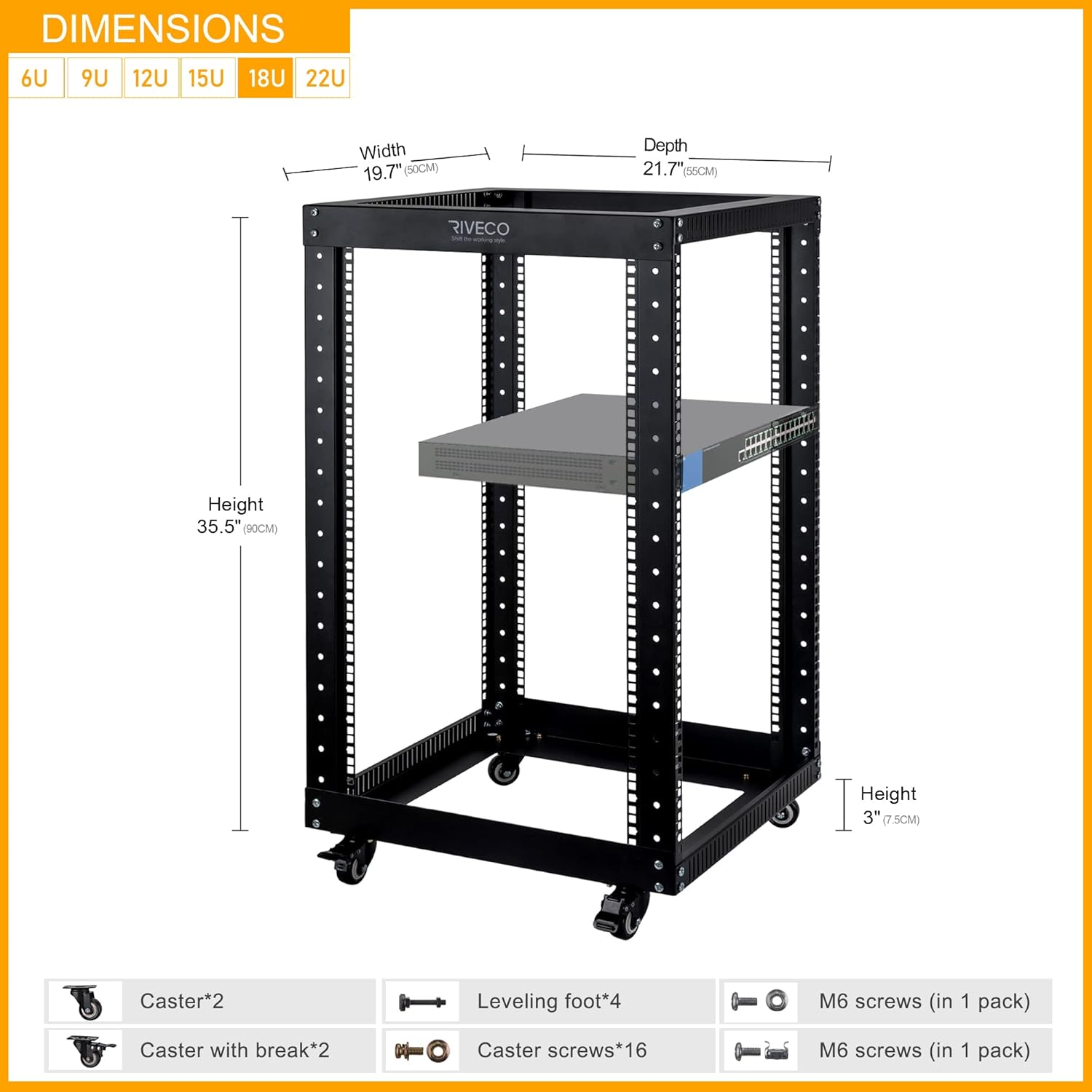 Black 18U Open Frame 19-inch Server Rack E15898