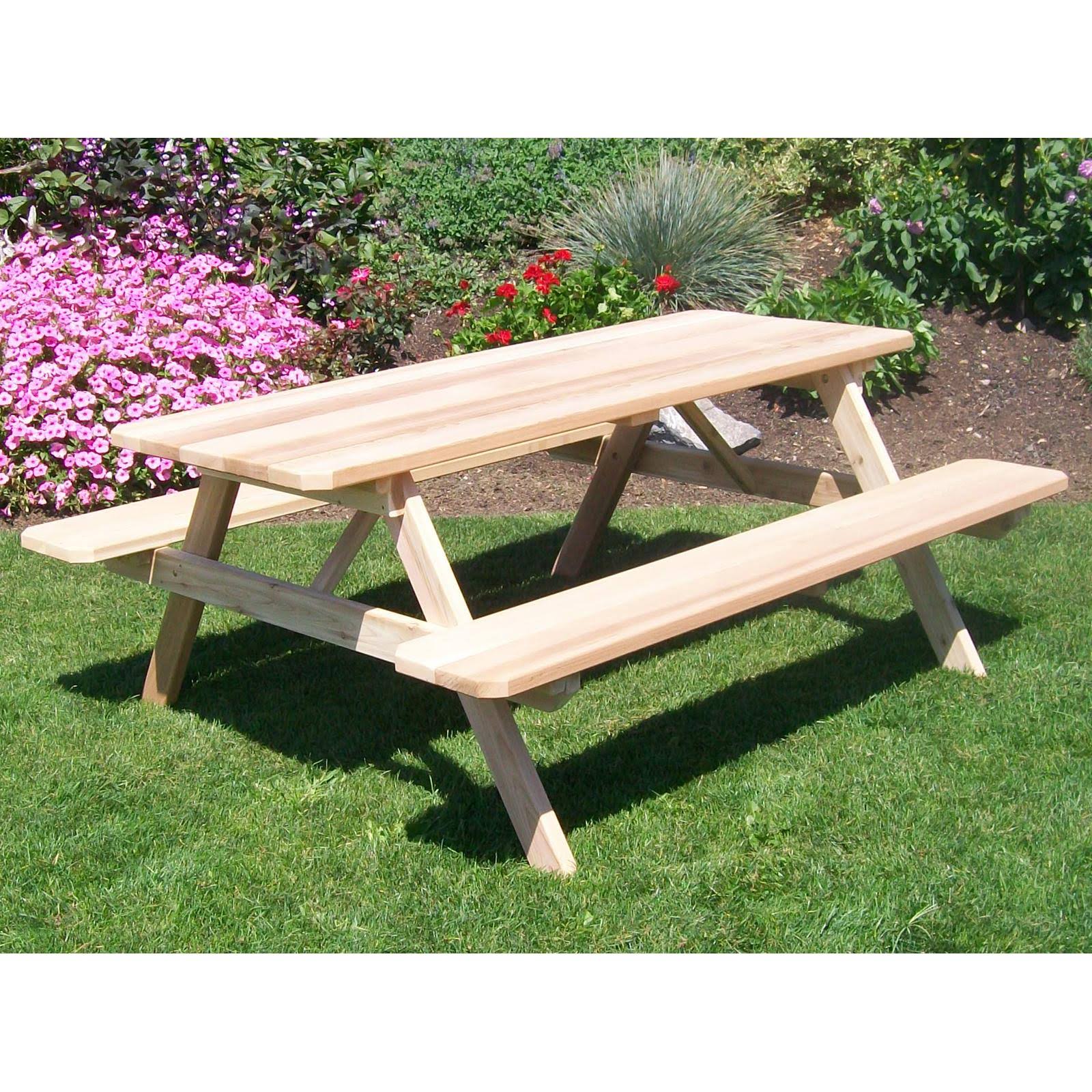 Western Red Cedar Picnic Table with Attached Benches F432332