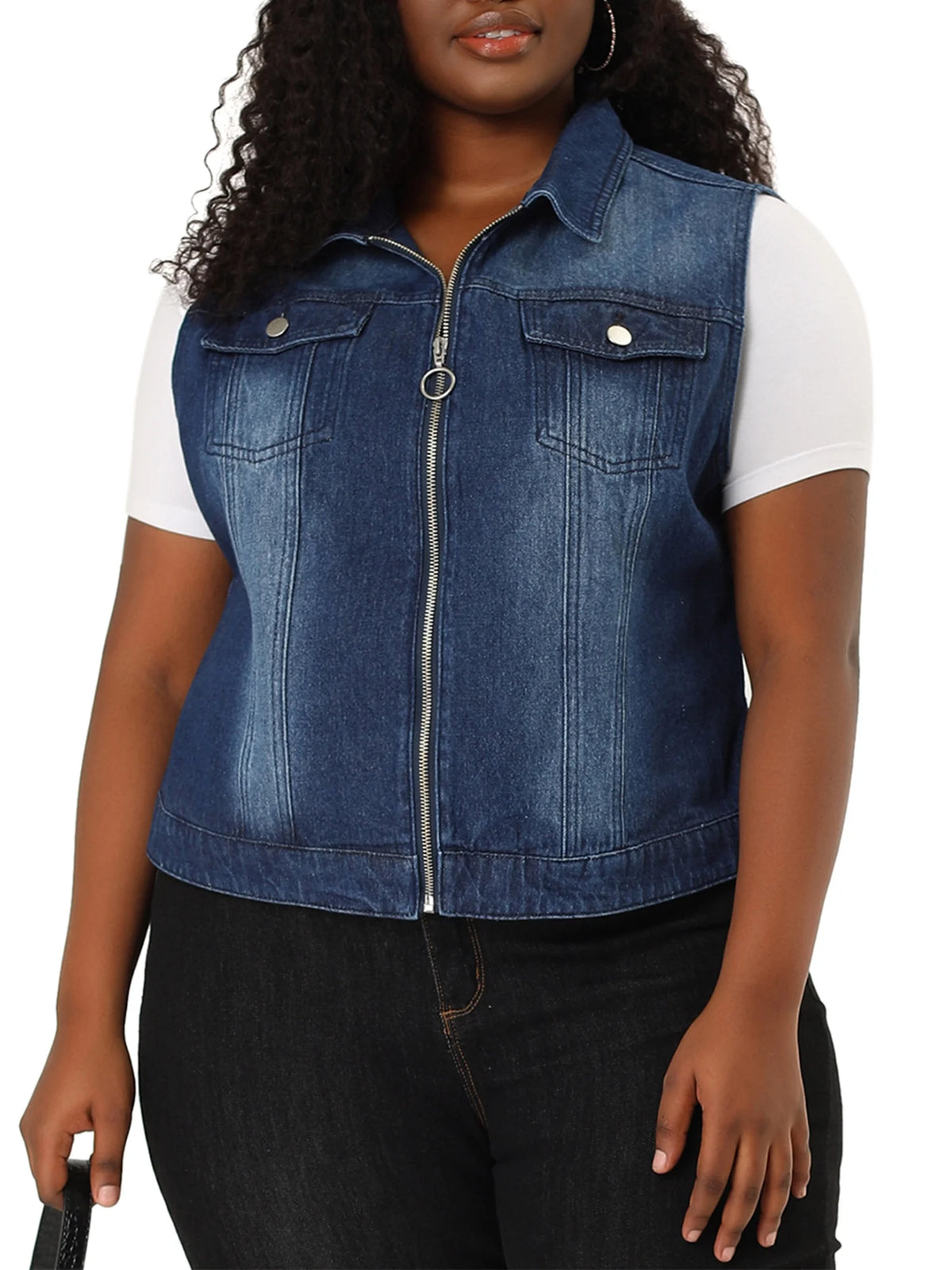 Plus Size Sleeveless Denim Vest Jacket C252238