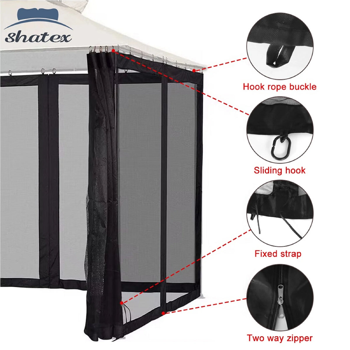 Black 10'x10' Gazebo Netting 4 Panels with Zipper I4496
