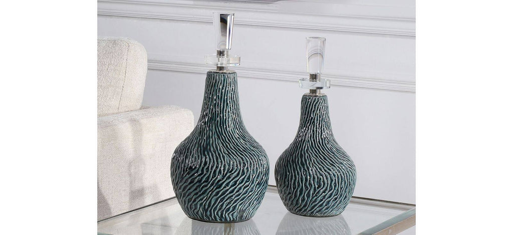 Dark Teal Bottles Set of 2 X51535