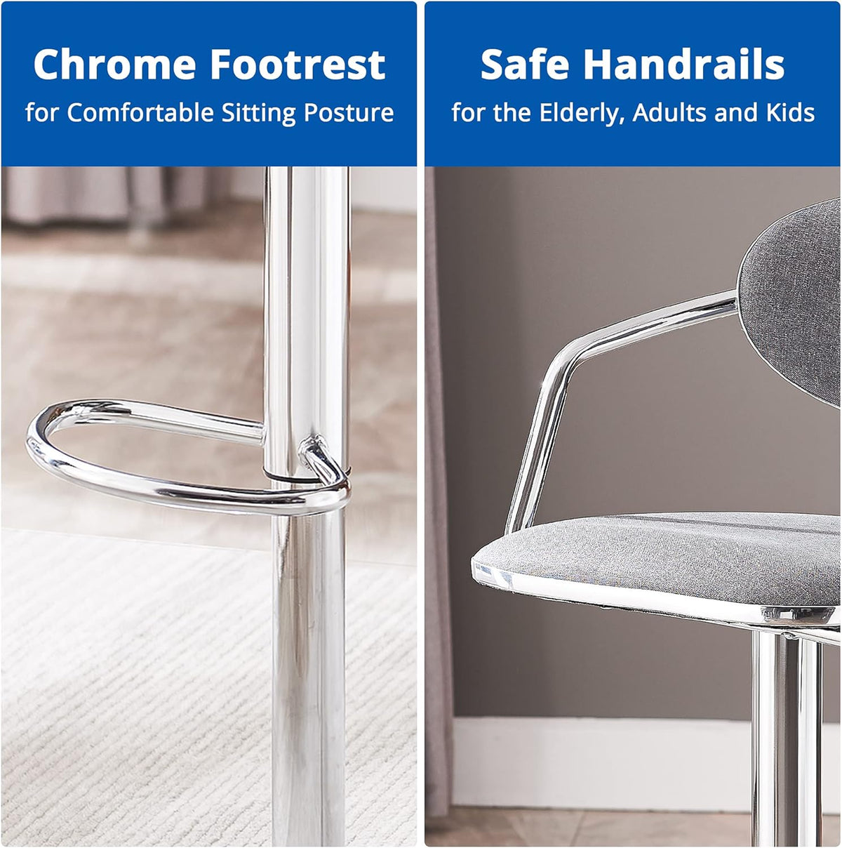 Grey Fabric Metal Swivel Bar Stools Set of 2 X738