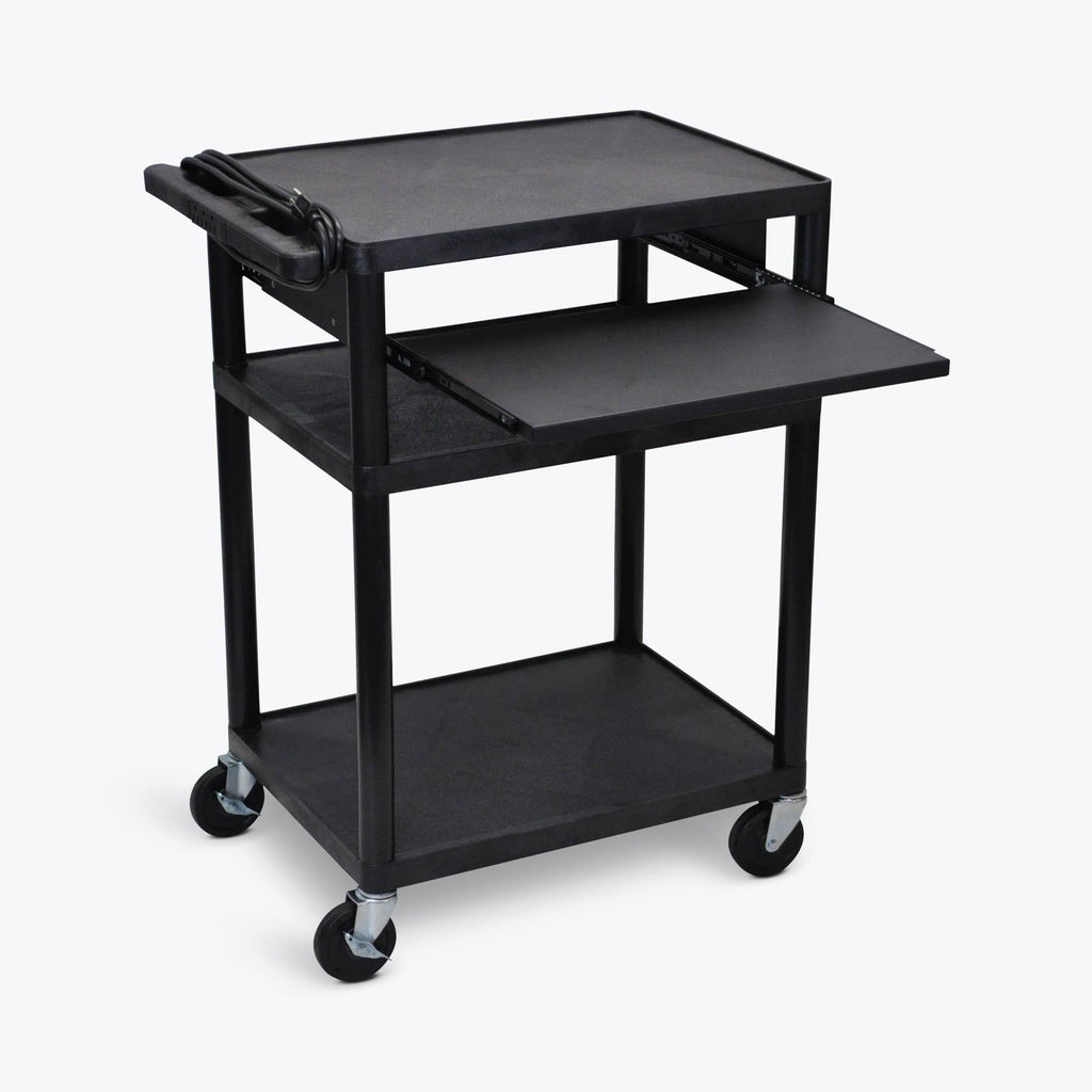 Black 3 Shelf Presentation Cart with Cabinet I869256