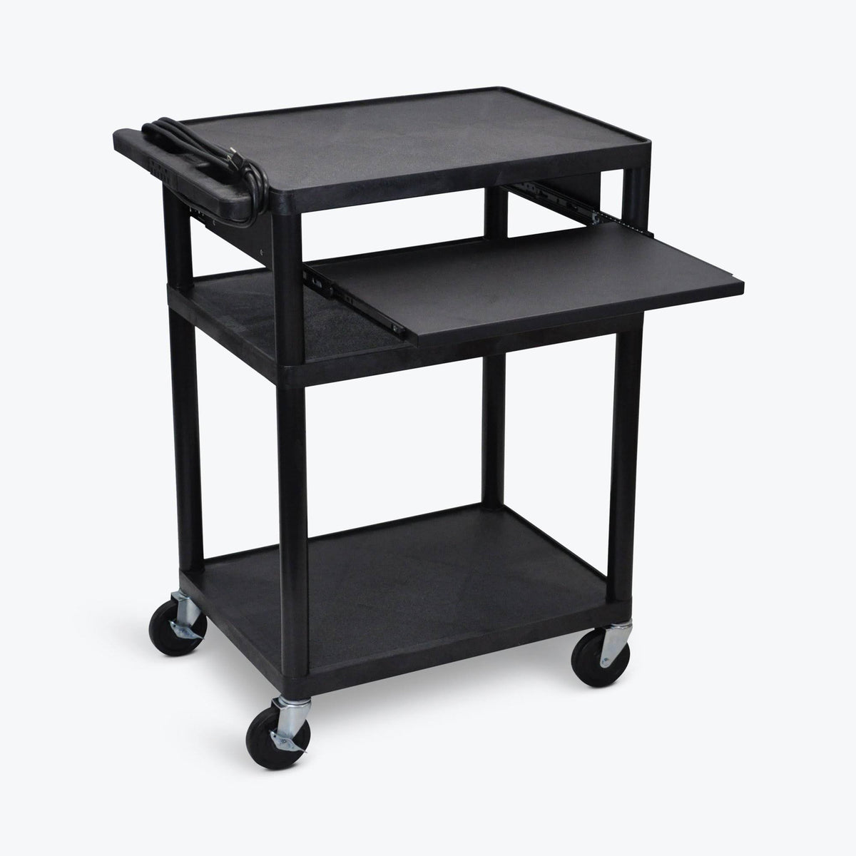 Black 3 Shelf Presentation Cart with Cabinet I869256