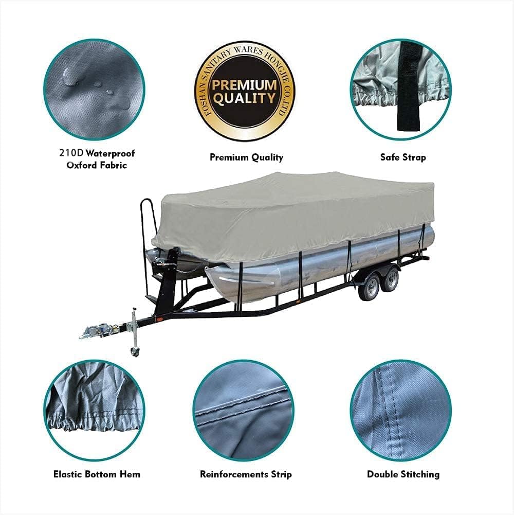 Pontoon Boat Cover, PVC Coating Grey, 17-20FT Pack of 2 B8545