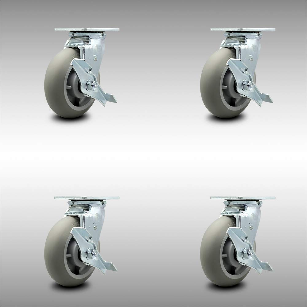 8 Inch Gray Non-Marking Thermoplastic Rubber Swivel Caster with Bolt-On Swivel Lock X576