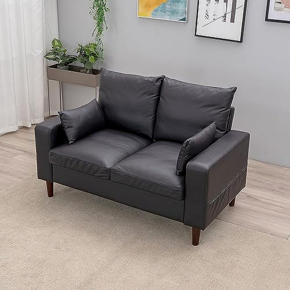 Black Faux Leather 2-Seater Sofa with Wood Leg P436407