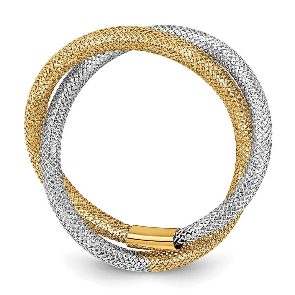 14k Two tone Gold Woven Mesh Stretch Ring Size 7.00 8mm Wide V686965