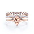 2.50 Carat Princess Cut Morganite And Diamond Moissanite Dainty Engagement Ring Trio Set Q463