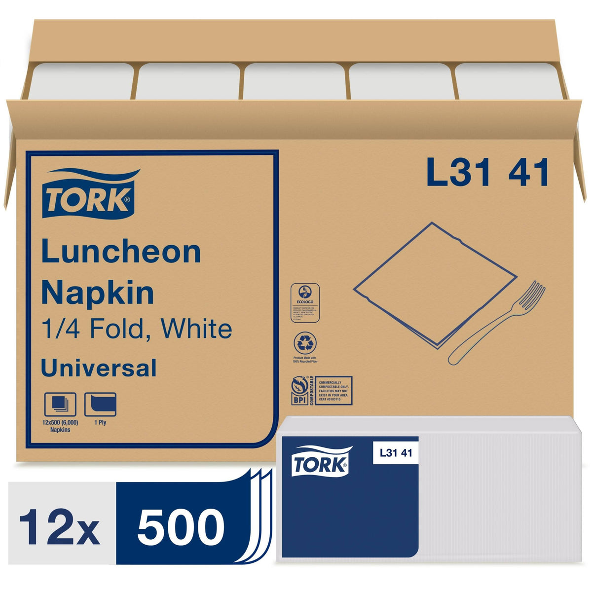 White 1-Ply 1/4 Fold Luncheon Napkins E509