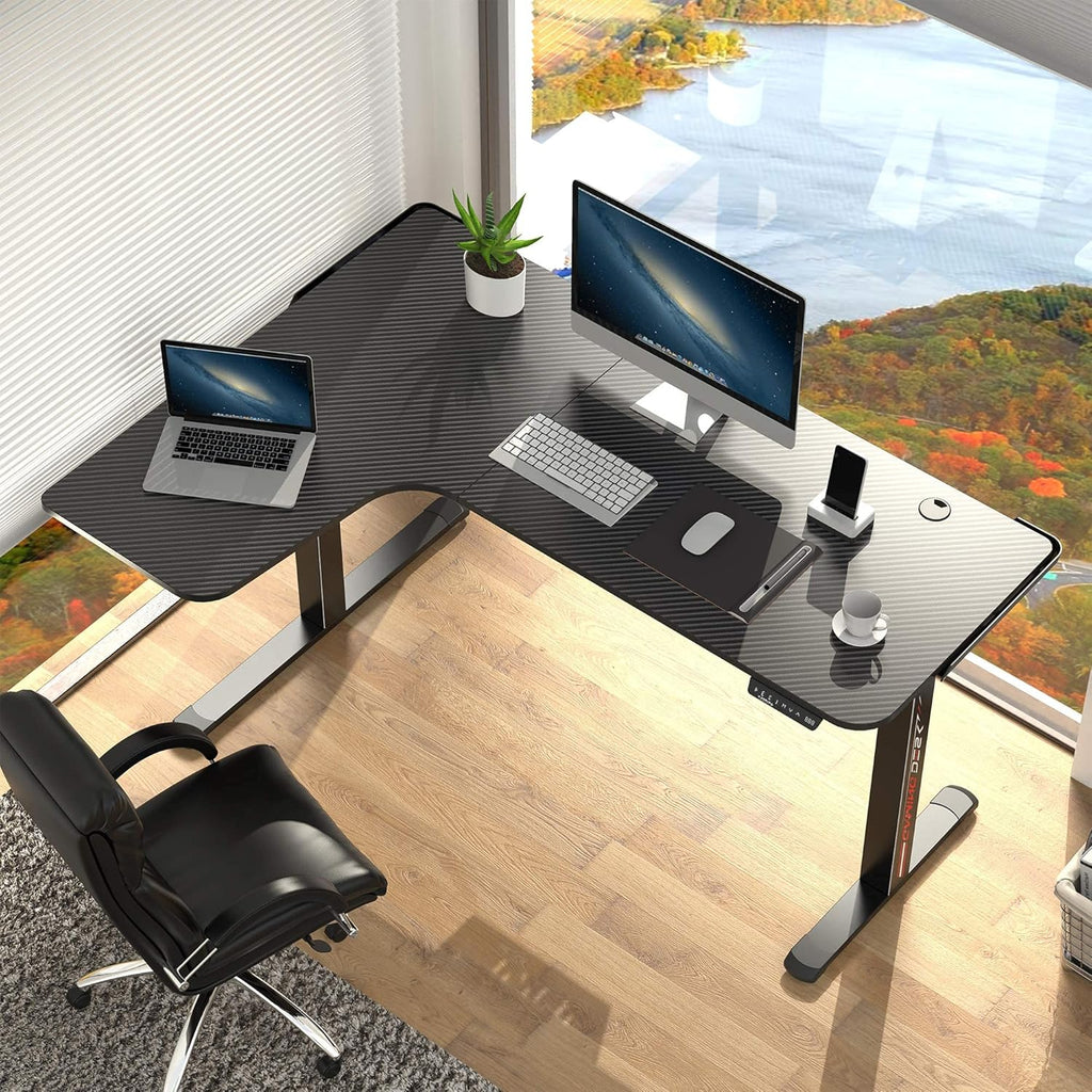 61" Dual Motor Electric Height Adjustable L Shaped Standing Desk with Mouse Pad N6201