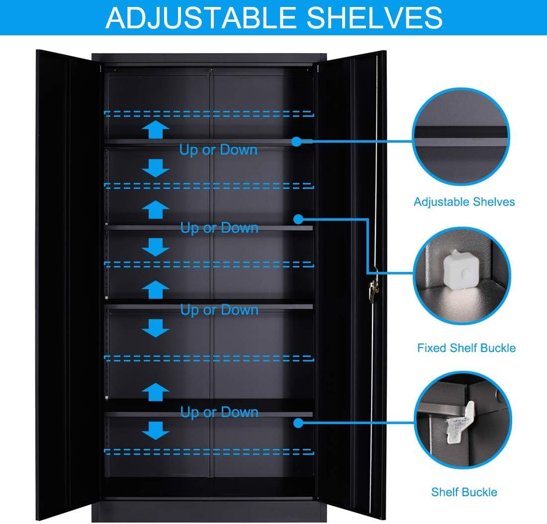 Black Steel Storage Cabinet with 4 Adjustable Shelves and Lockable Doors Z49144