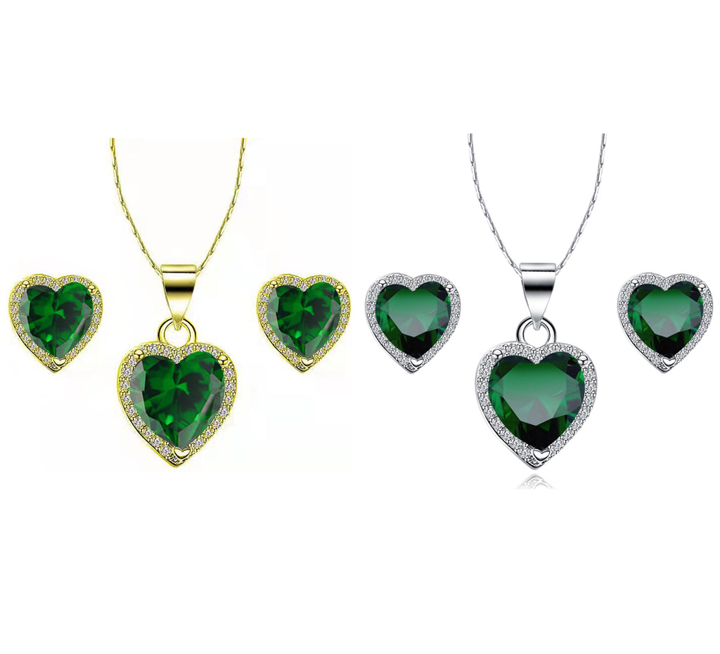 24k Yellow and White Gold 1Ct Emerald Necklace Set 18 inch H577