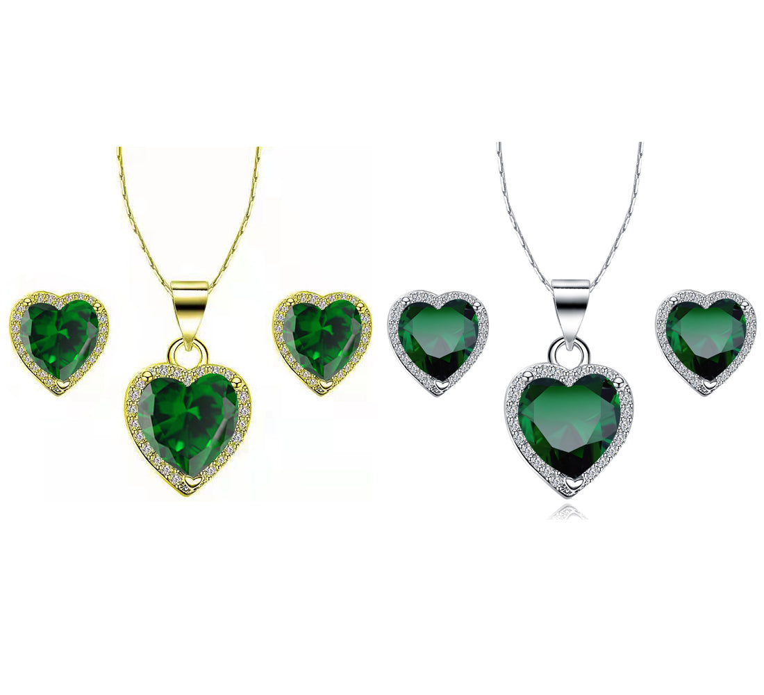 24k Yellow and White Gold 1Ct Emerald Necklace Set 18 inch H577