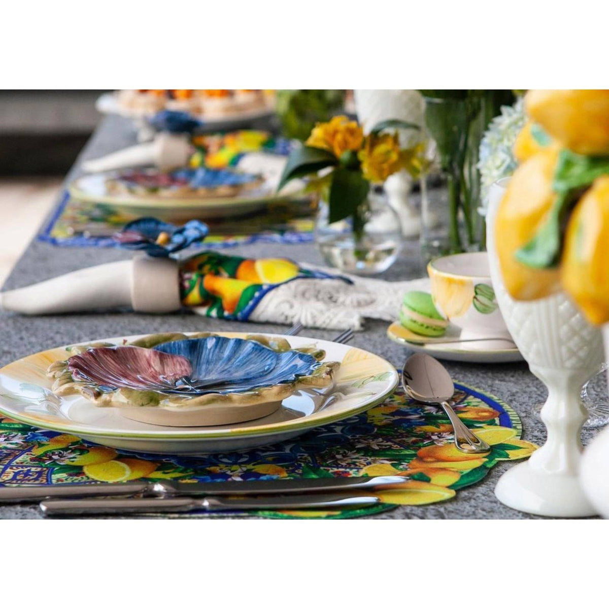 Blue & Yellow Round Polyester Placemat (Set of 2) Y998097