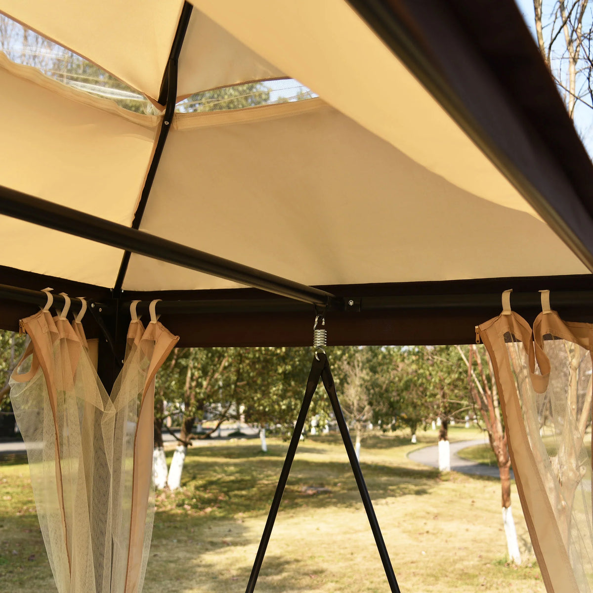 8.9 Ft. W x 5.9 Ft. D Outdoor Gazebo with Convertible Swing Bench, Double Roof Soft Canopy with Mosquito Netting C3609