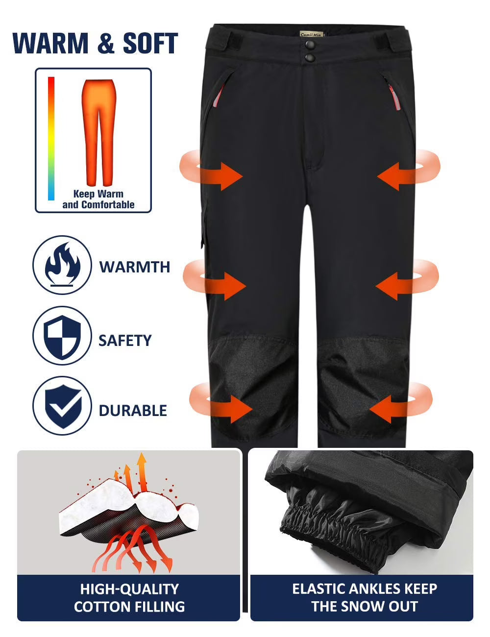 Waterproof Insulated Cargo Ski Pants J1015