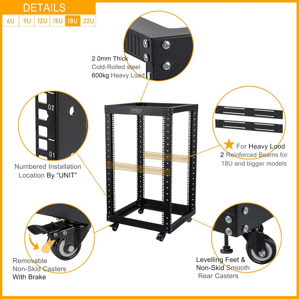 Black 18U Open Frame 19-inch Server Rack E15898
