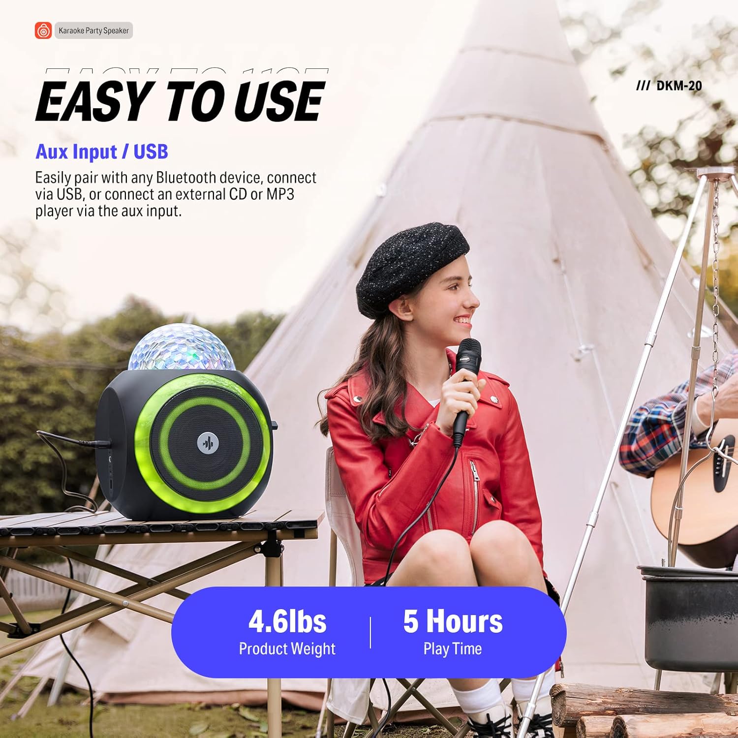 Portable Karaoke Machine Bluetooth PA Speaker System with Lights K5010