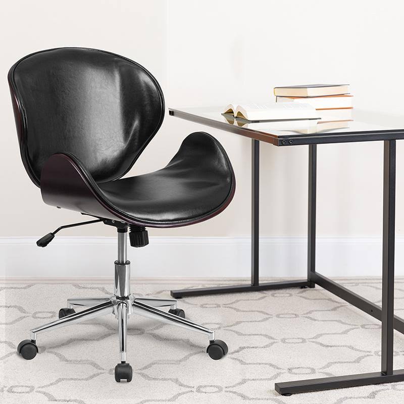 Black Leather Mid-Back Office Chair J324488