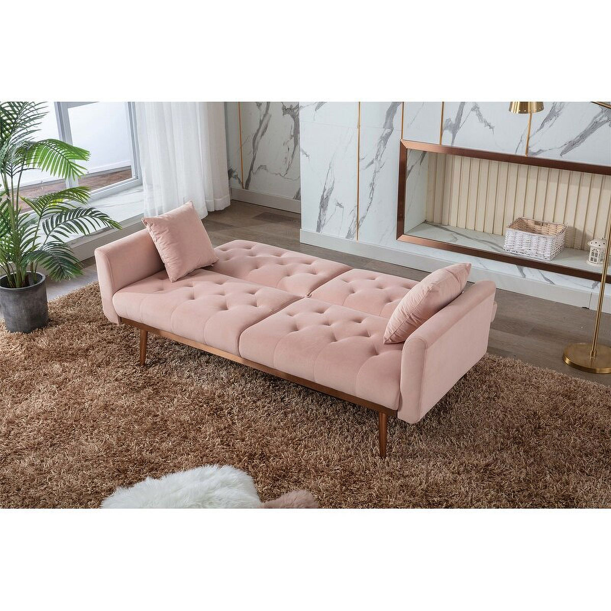 Pink Velvet Folding Sofa O867492