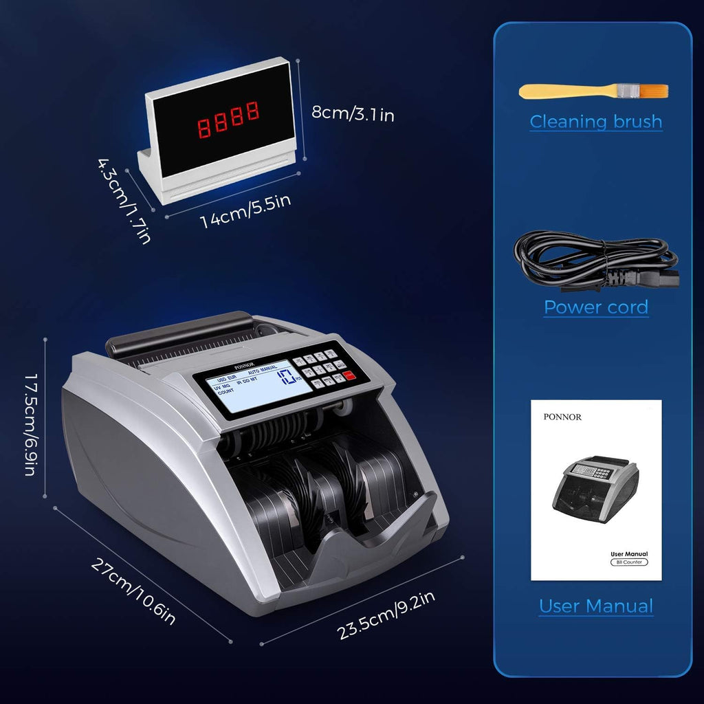 Money Counter Machine with UV/MG/IR/DD/DBL/HLF/CHN Counterfeit Detection, Bill Counting Machine with Portable Handle, Enlarge LCD Display S90305
