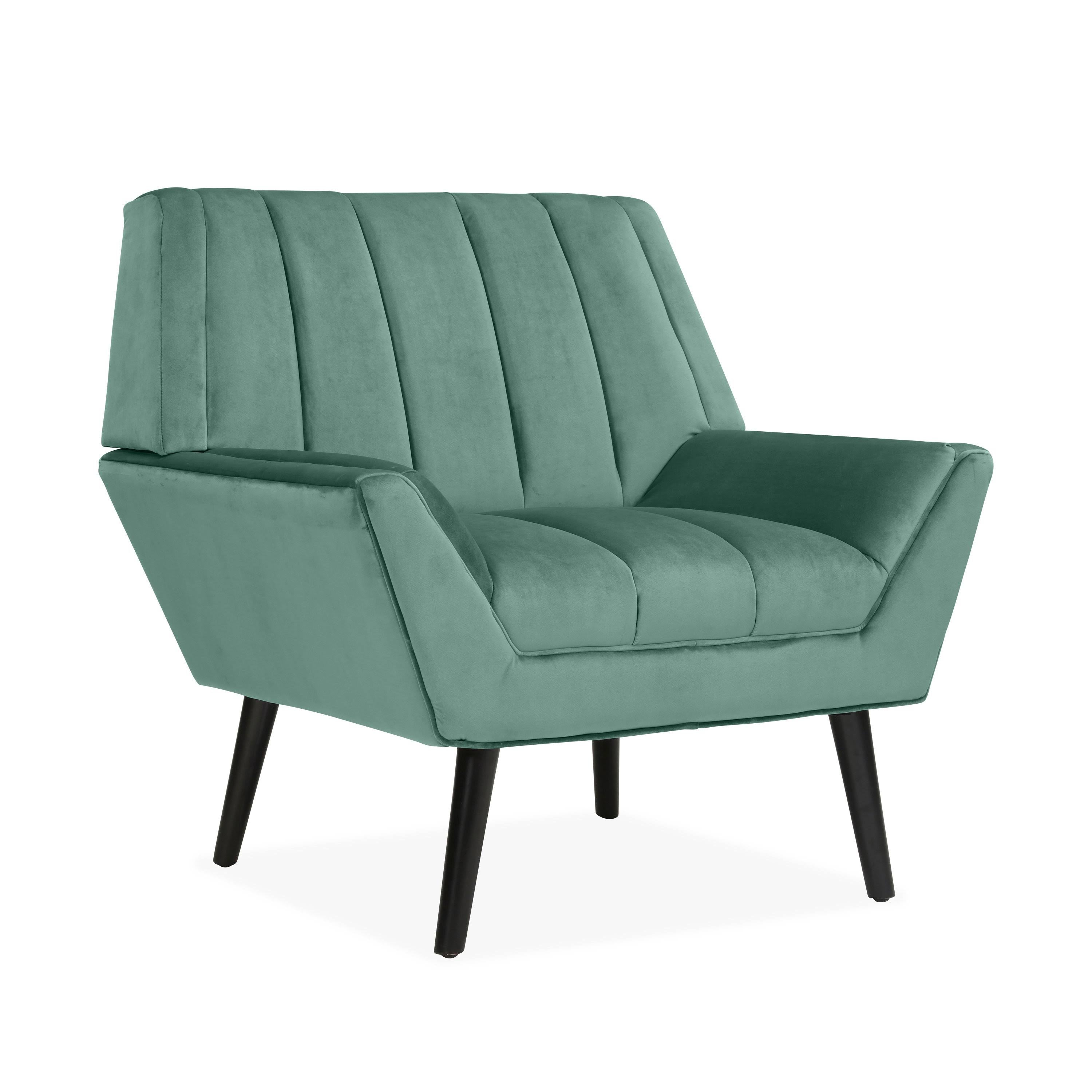 Turquoise Blue Velvet Channel Tufted Armchair Q639867