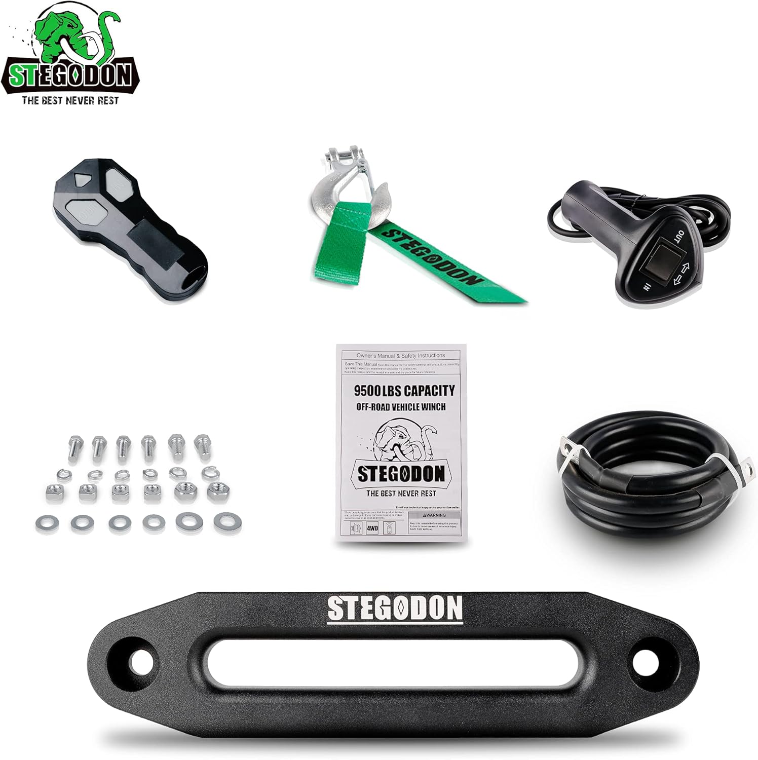 9500 lb. Load Capacity Waterproof IP67 Electric Winch with Hawse Fairlead, Synthetic Rope Winch P935817