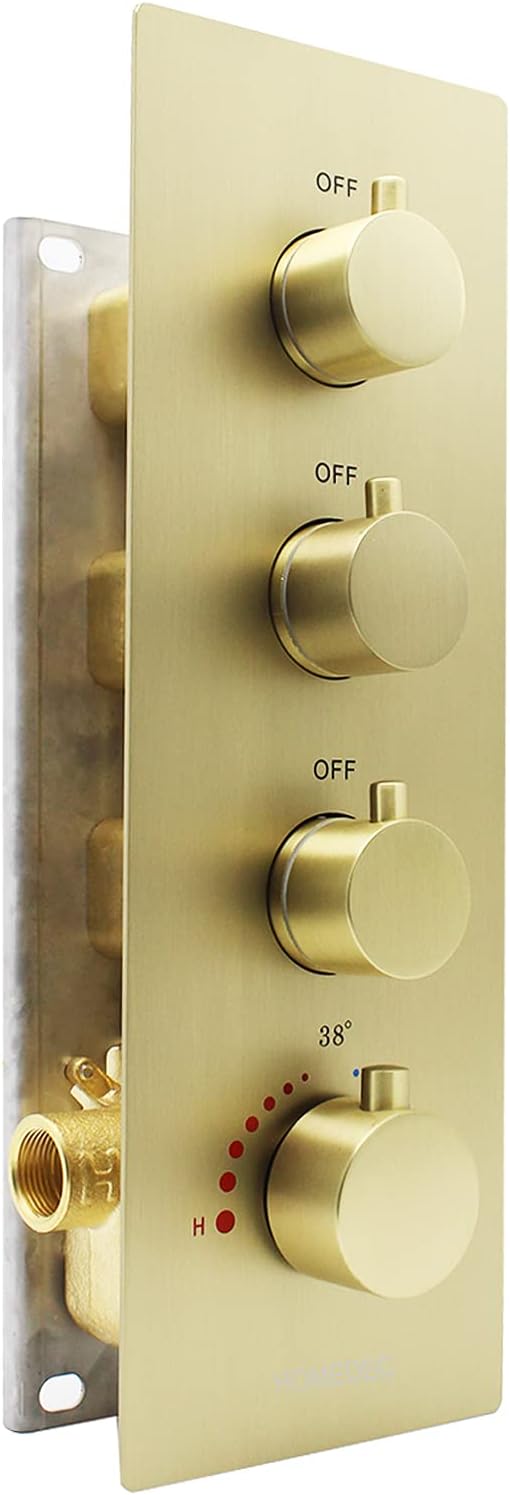 Brass Thermostatic Shower Diverter Mixer Valve with Round Knobs in Chrome J91314