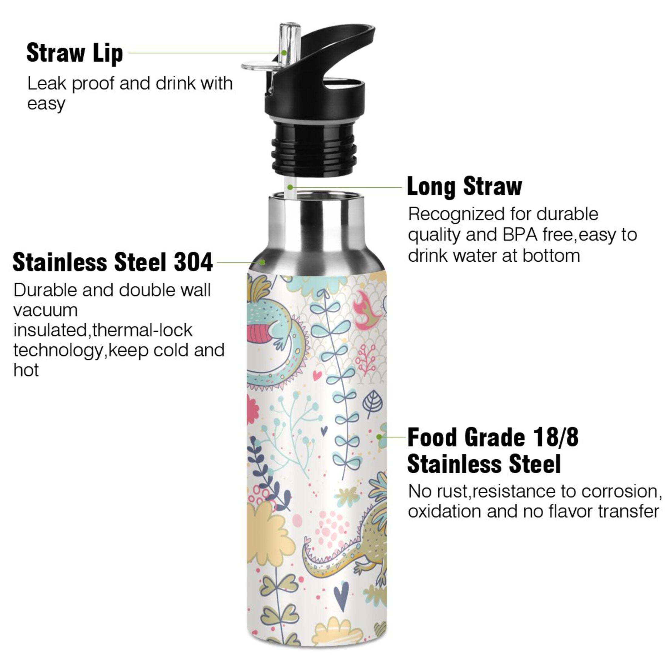 Stainless Steel Insulated Water Bottle with Straw Lid U517017