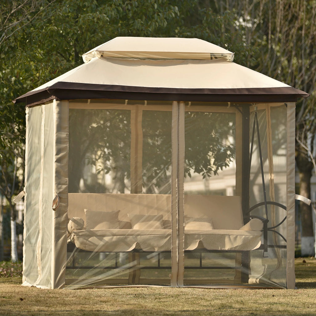 8.9 Ft. W x 5.9 Ft. D Outdoor Gazebo with Convertible Swing Bench, Double Roof Soft Canopy with Mosquito Netting C3609