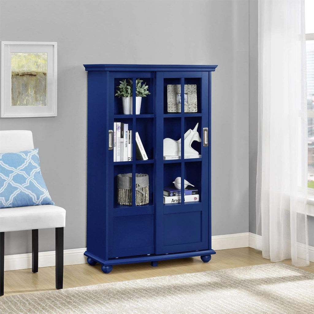 Black Bookcase with Sliding Glass Doors E9127