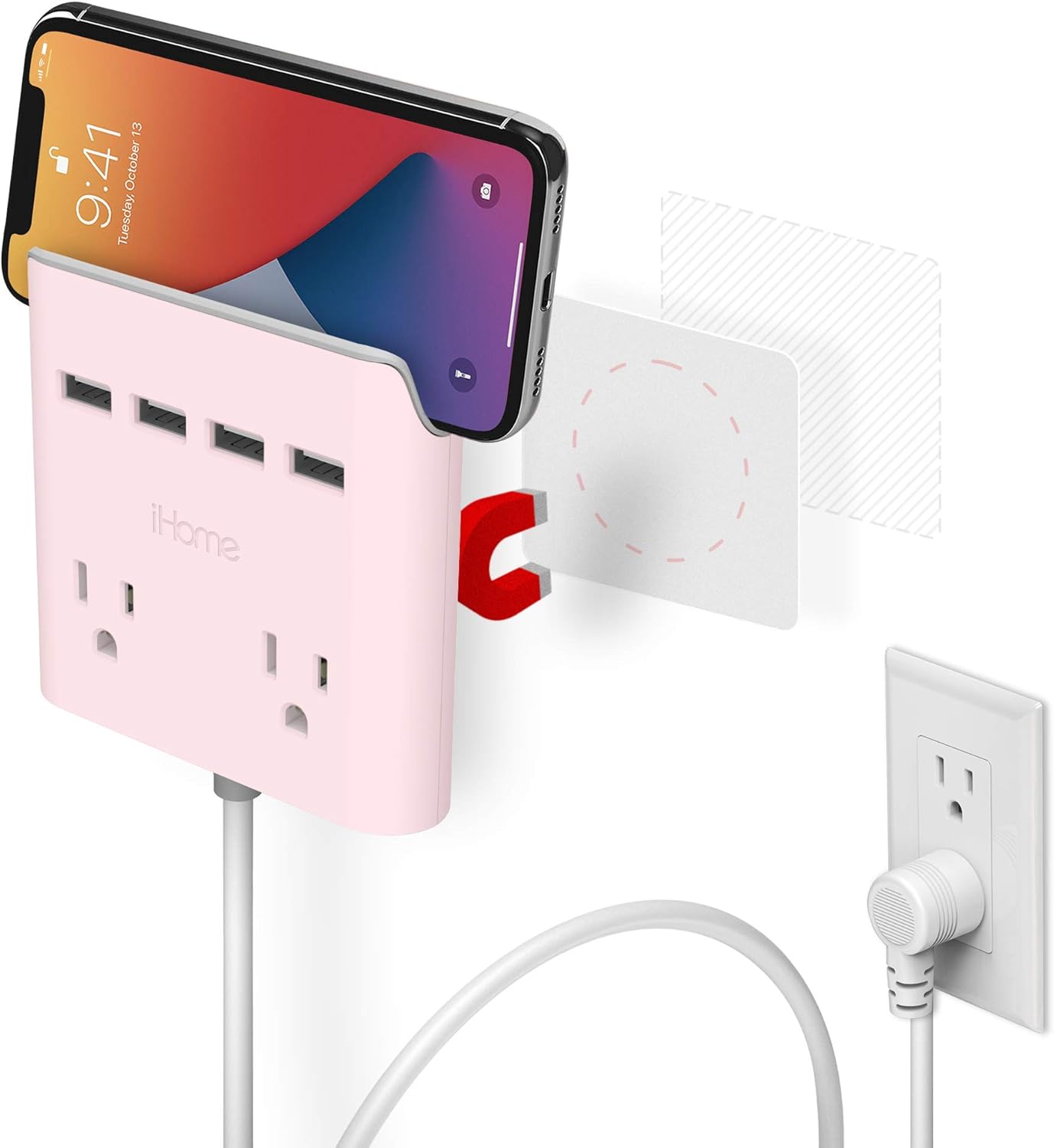 4 Outlets 3 USB Ports Extension Cord Wall Mount Pack of 2 Z27805