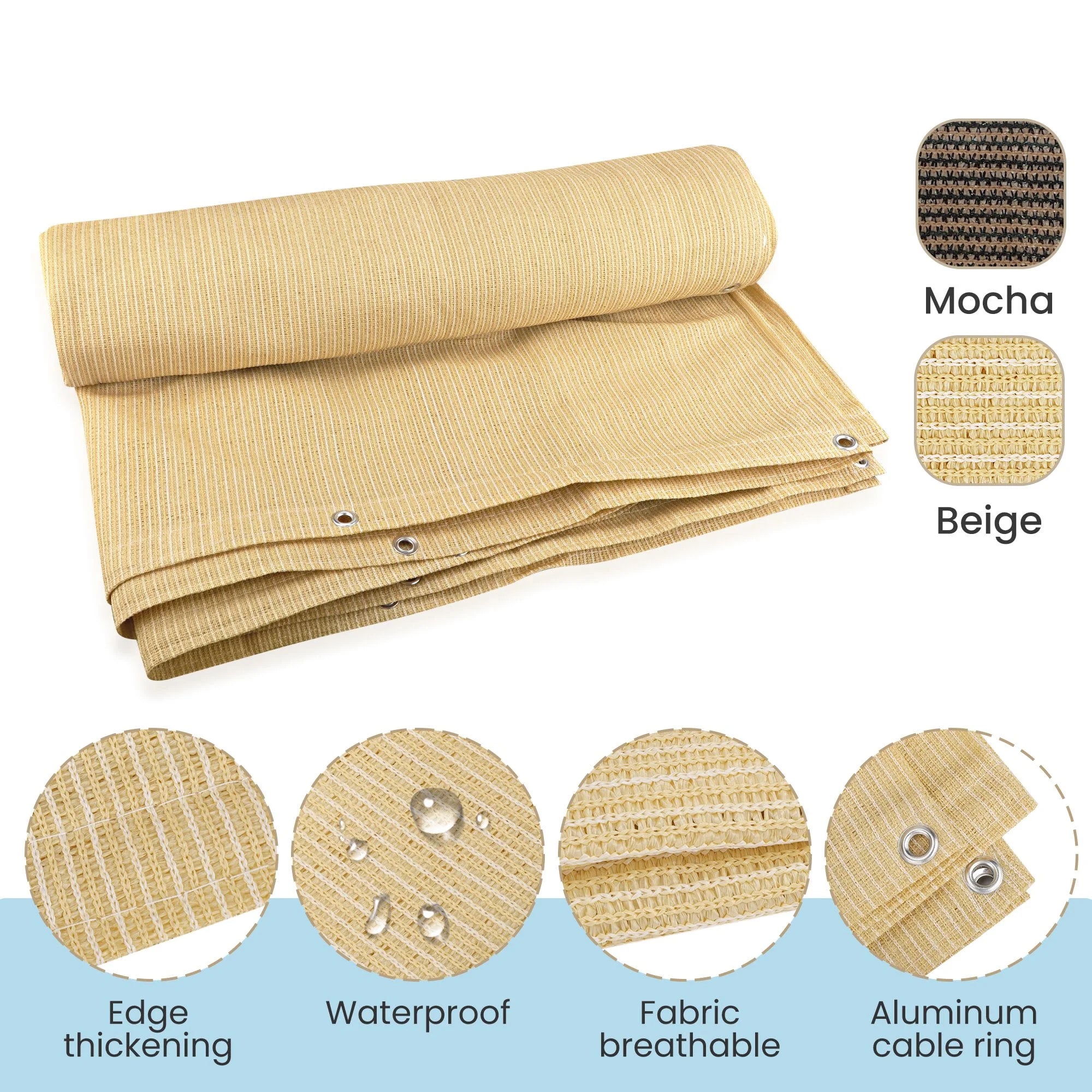 Beige 8x12ft Sunblock Shade Cloth J2516
