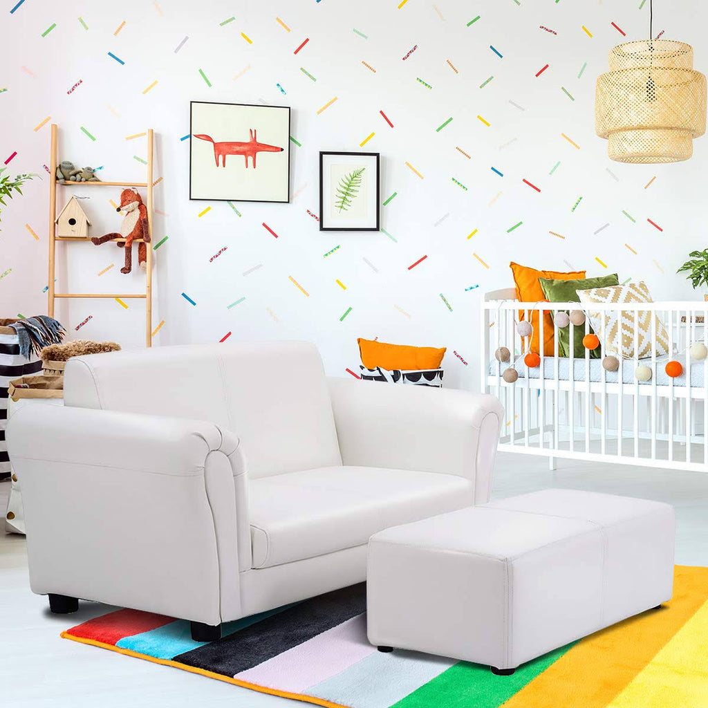 Black/White Kids Double Sofa with Ottoman V453306