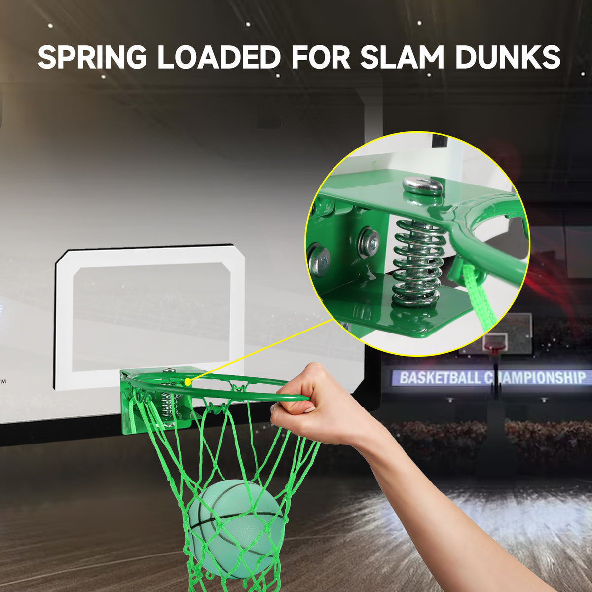 Over-The-Door Pro Basketball Hoop Set with Basketball & Pump, Wall-Mounted Basketball Hoop Set, Indoor Basketball Game, Large - Glow in the Dark C4970