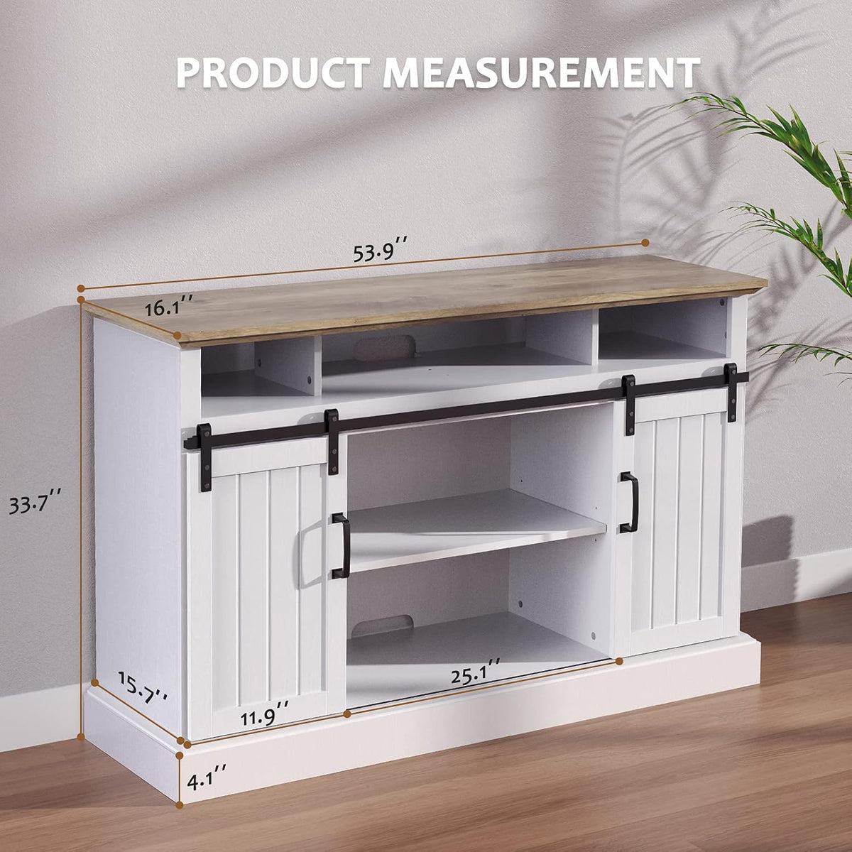 White Sliding Barn Door TV Stand with Adjustable Shelves P4824