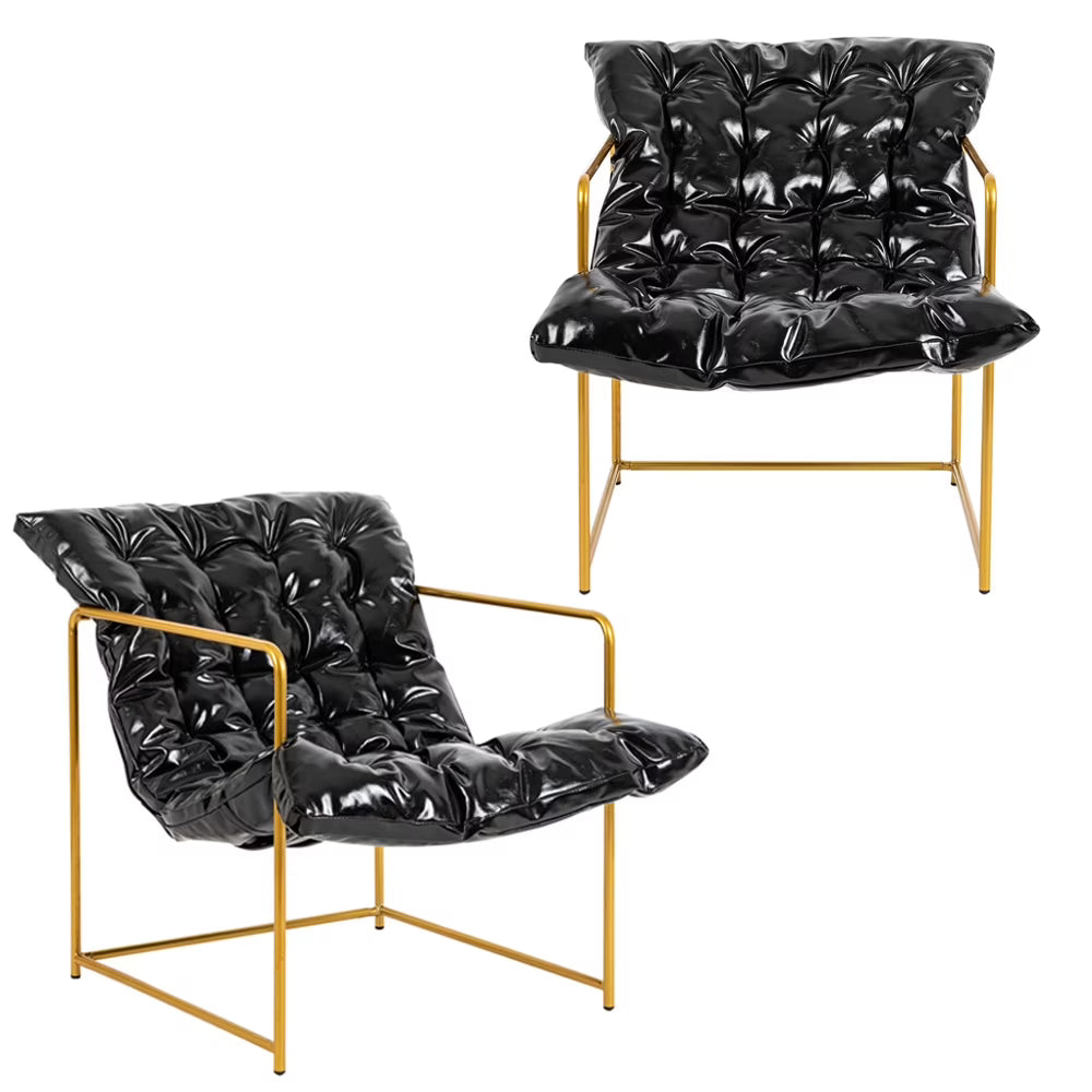 Black Faux Leather Sling Accent Chair Set of 2 I440