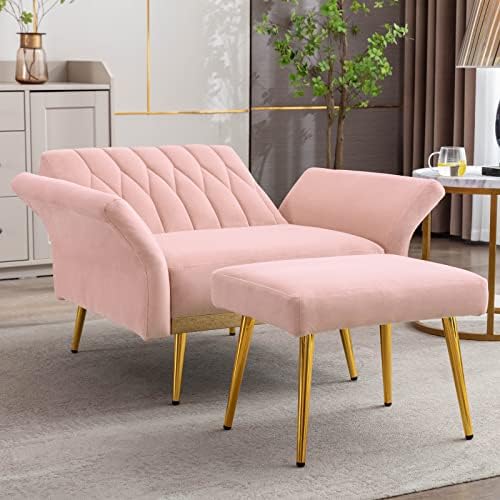 Cream Velvet Single Sofa Chair with Ottoman B729712
