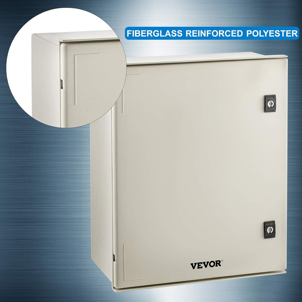 NEMA 4X Fiberglass Steel Electrical Box, 20 x 16 x 8 inches, IP66 Waterproof Hinged Junction Box M7382
