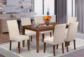 7 PC Dining Table Set with Cream Linen Fabric Chairs T90475