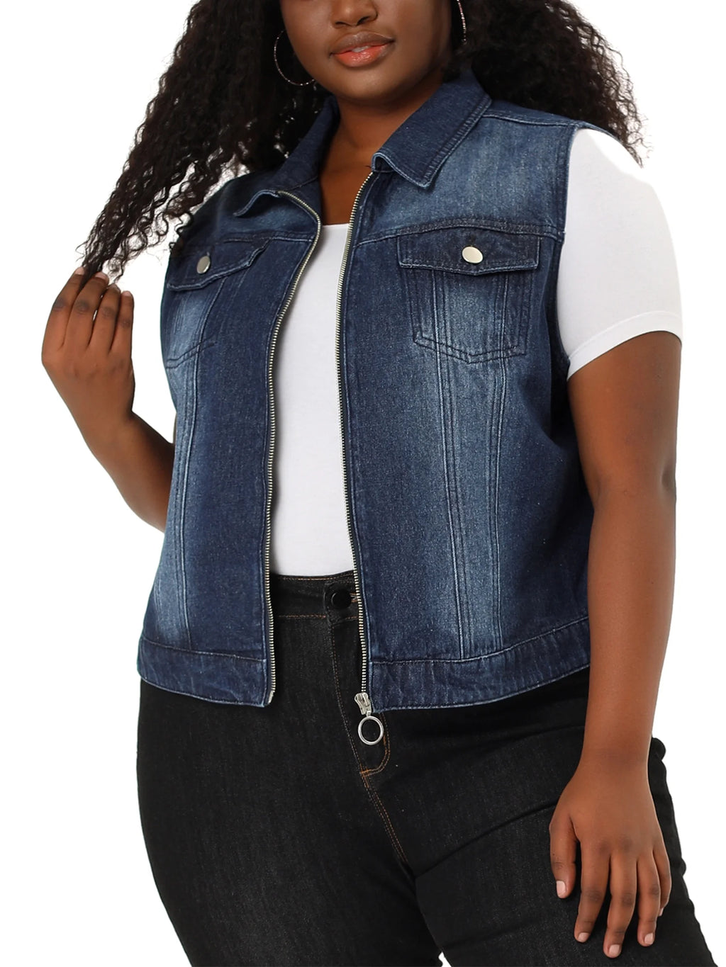 Plus Size Sleeveless Denim Vest Jacket C252238
