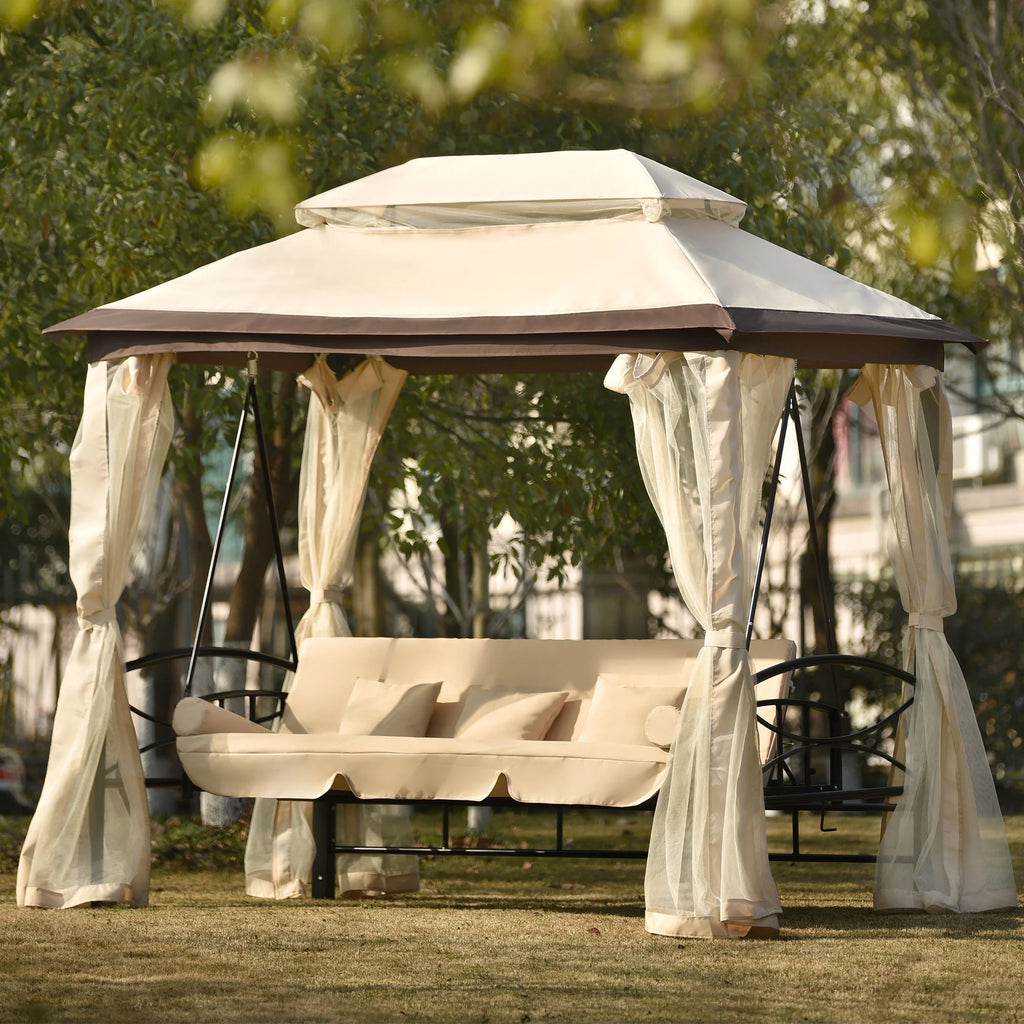 8.9 Ft. W x 5.9 Ft. D Outdoor Gazebo with Convertible Swing Bench, Double Roof Soft Canopy with Mosquito Netting C3609