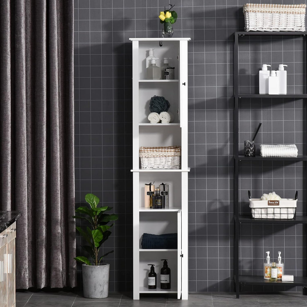 White Freestanding Bathroom Storage Cabinet with 2-Tier Shelf and 2 Cupboards X643
