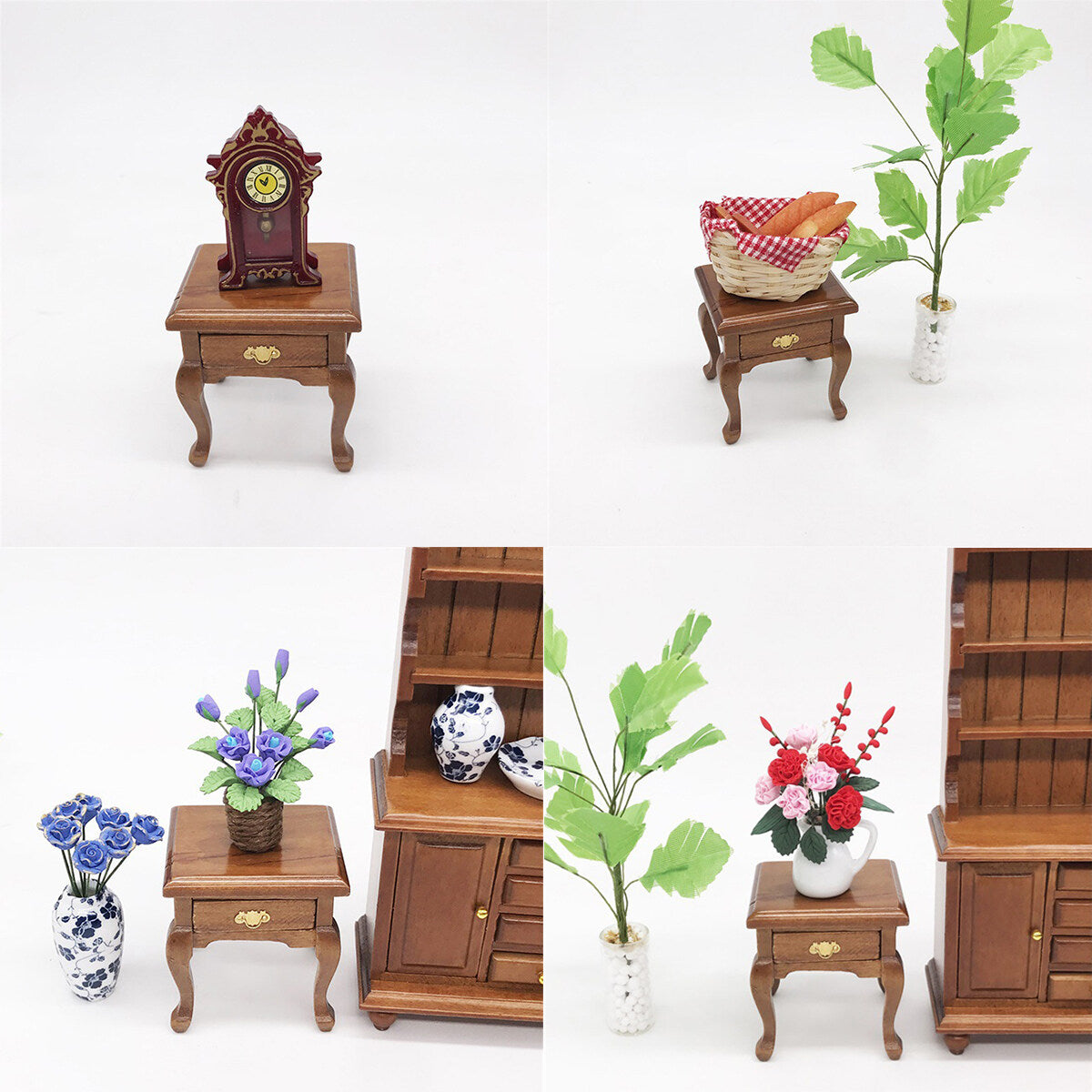 1:12 Walnut Color Wooden Bedside Table Miniature Furniture H8534
